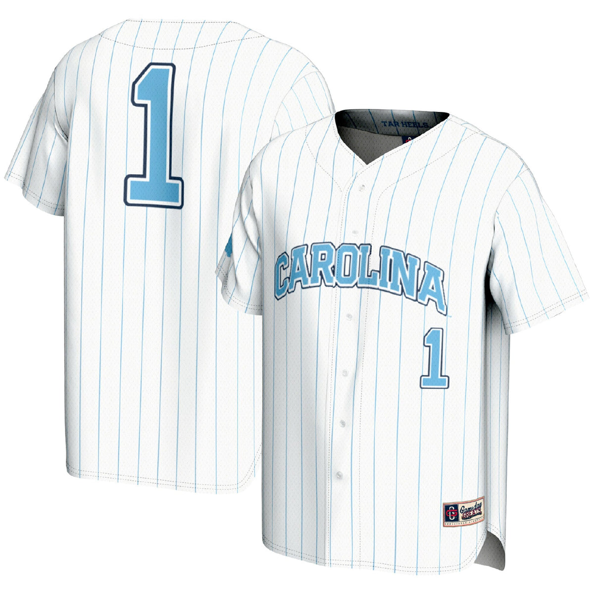 #1 North Carolina Tar Heels Lightweight Baseball Fashion Jersey - White product image 1, provided for visual reference and