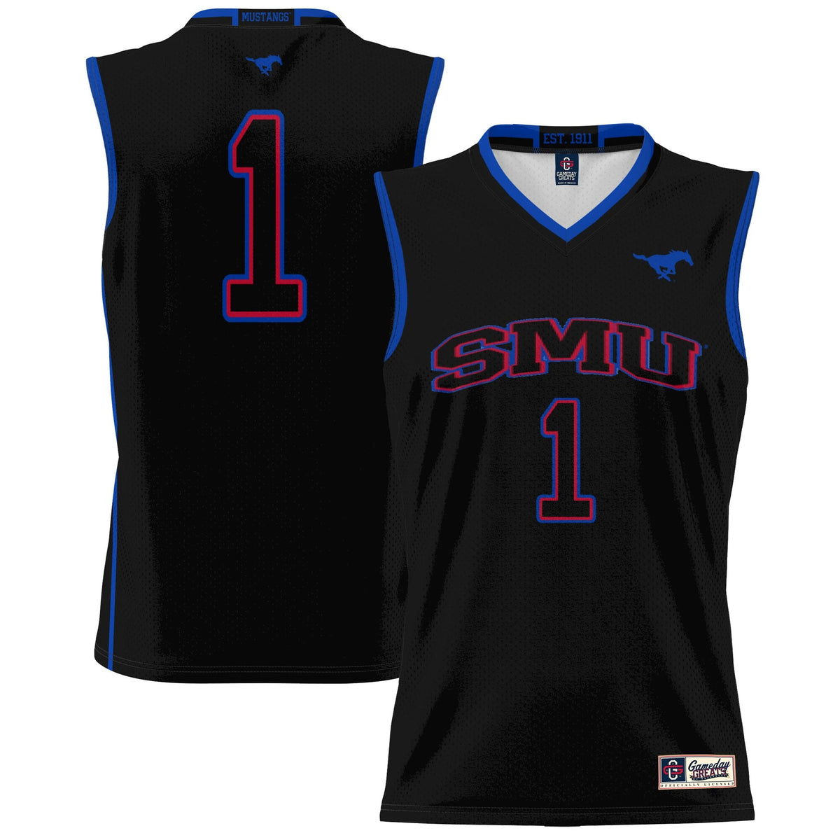 #1 SMU Mustangs Lightweight Basketball Jersey - Black product image 1, provided for visual reference and product detail