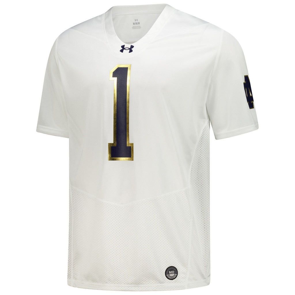 Notre Dame Fighting Irish #1 Replica Football Jersey - White product image 3, provided for visual reference and product