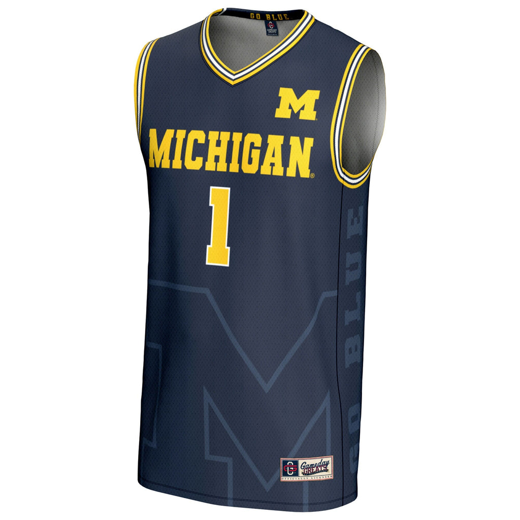 #1 Michigan Wolverines Icon Print Lightweight Basketball Fashion Jersey - Navy product image 3, provided for visual