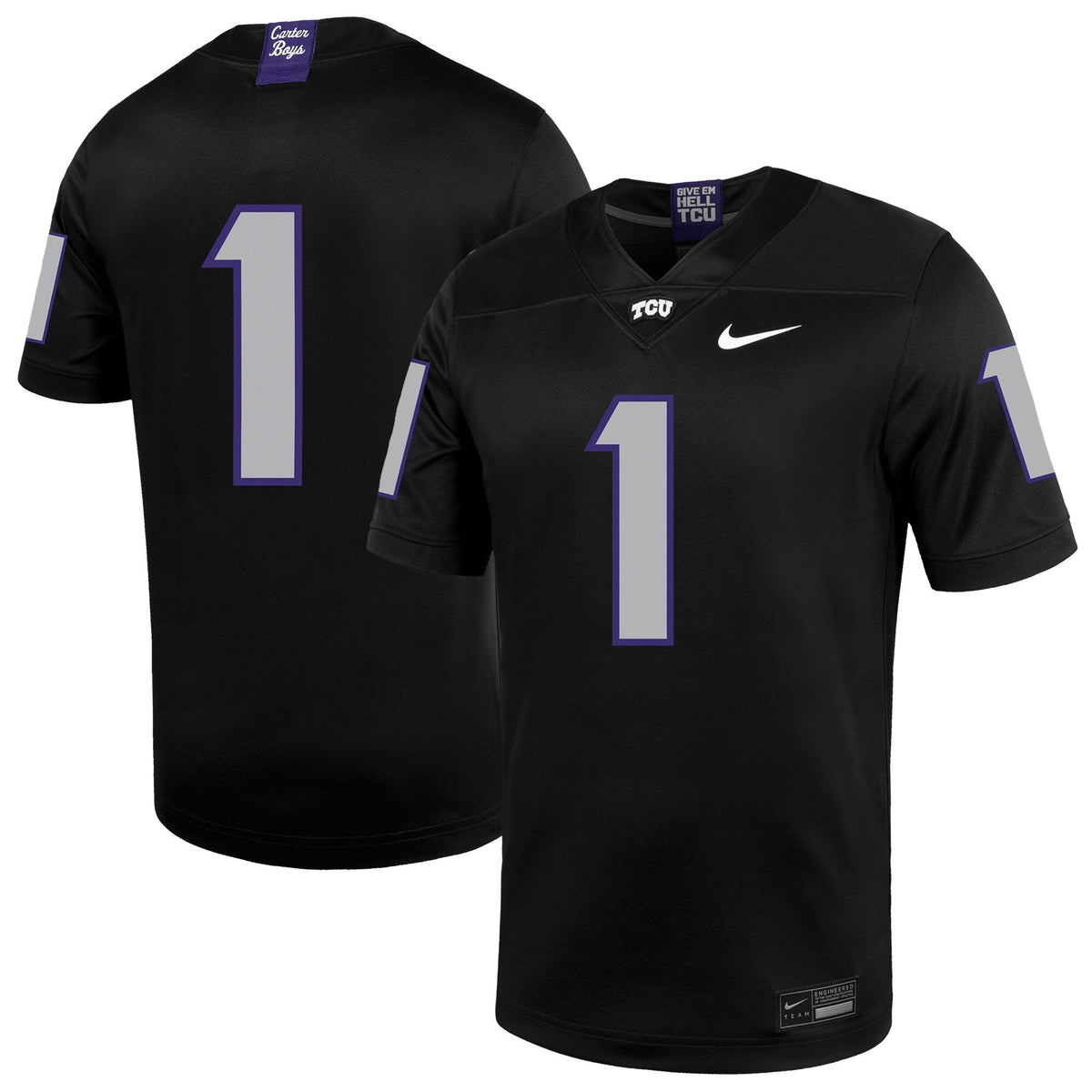 #1 TCU Horned Frogs Untouchable Football Jersey – Black product image 2, provided for visual reference and product detail