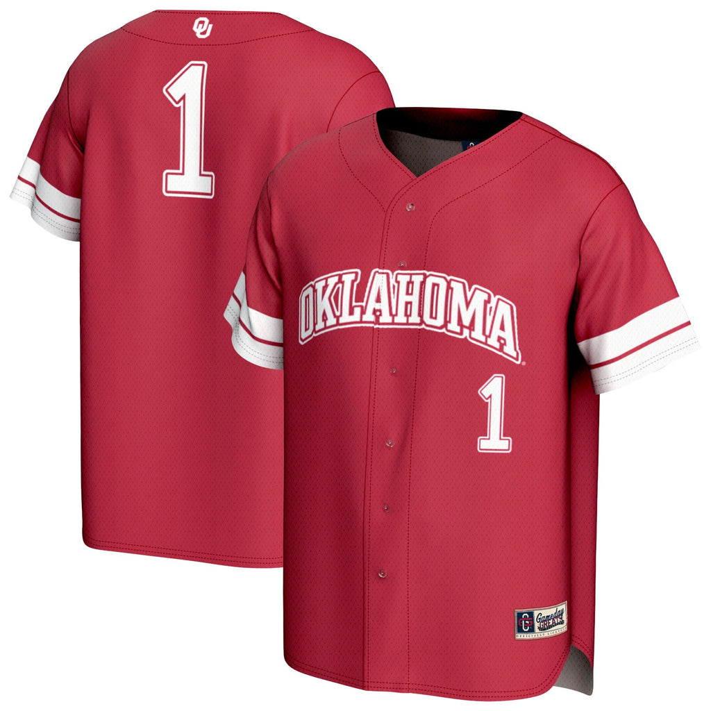 #1 Oklahoma Sooners Lightweight Collegiate Baseball Fashion Jersey - Crimson product image 1, provided for visual reference