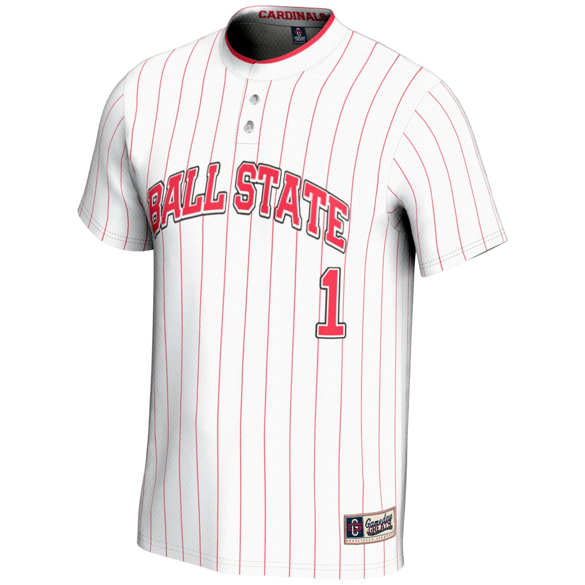 #1 Ball State Cardinals Lightweight Softball Jersey - White product image 3, provided for visual reference and product