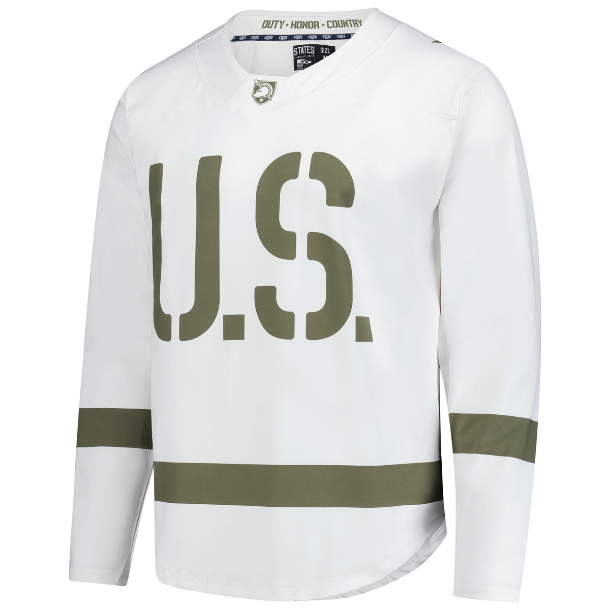 White/Olive Army Black Knights Replica Hockey Jersey product image 3, provided for visual reference and product detail review