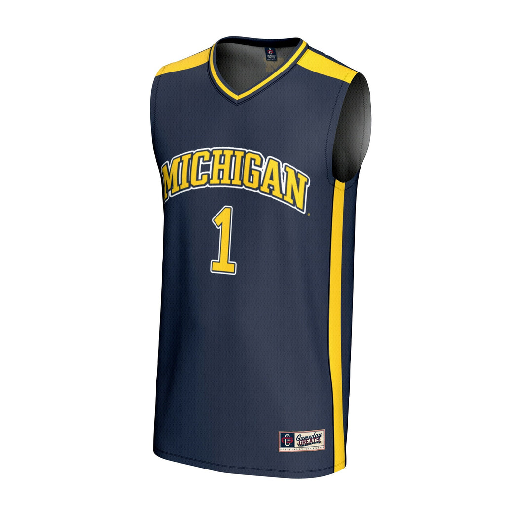 #1 Michigan Wolverines Lightweight Collegiate Basketball Fashion Jersey - Navy product image 3, provided for visual