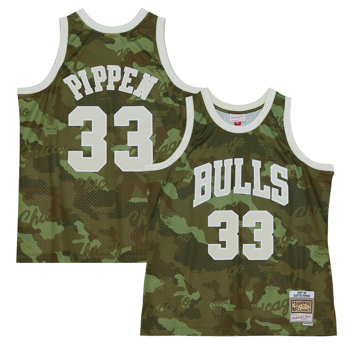 Chicago Bulls NBA Scottie Pippen 1997 Ghost Green Camo Swingman Jersey product image 1, provided for visual reference and