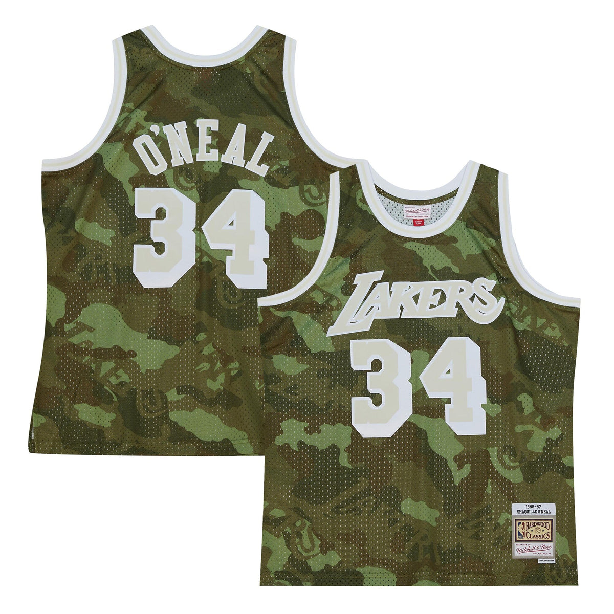 Los Angeles Lakers NBA Shaquille O'Neal Ghost Green Camo Swingman Jersey product image 1, provided for visual reference and