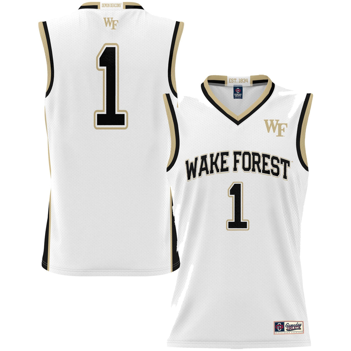 #1 Wake Forest Demon Deacons Lightweight Basketball Jersey - White product image 2, provided for visual reference and