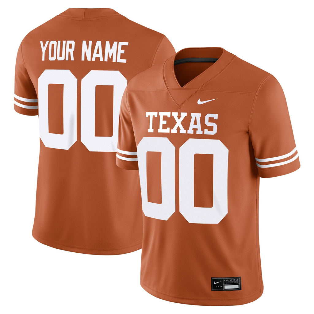 Texas Longhorns Custom Football Game Jersey - Texas Orange product image 2, provided for visual reference and product detail