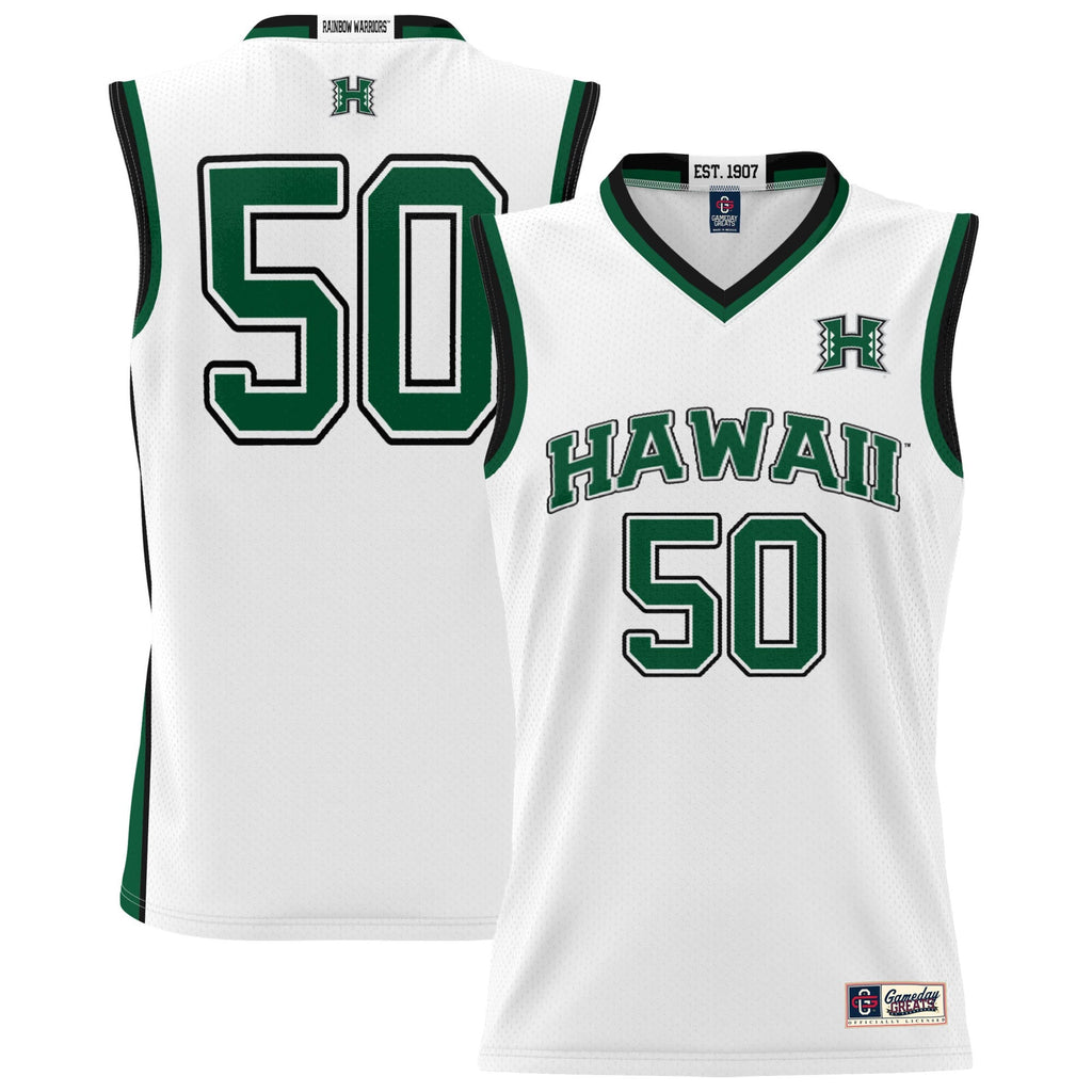#50 Hawaii Rainbow Warriors Lightweight Basketball Jersey - White product image 1, provided for visual reference and product