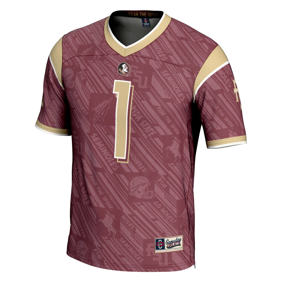Florida State Seminoles #1 Garnet Highlight Print Football Fashion Jersey product image 3, provided for visual reference and