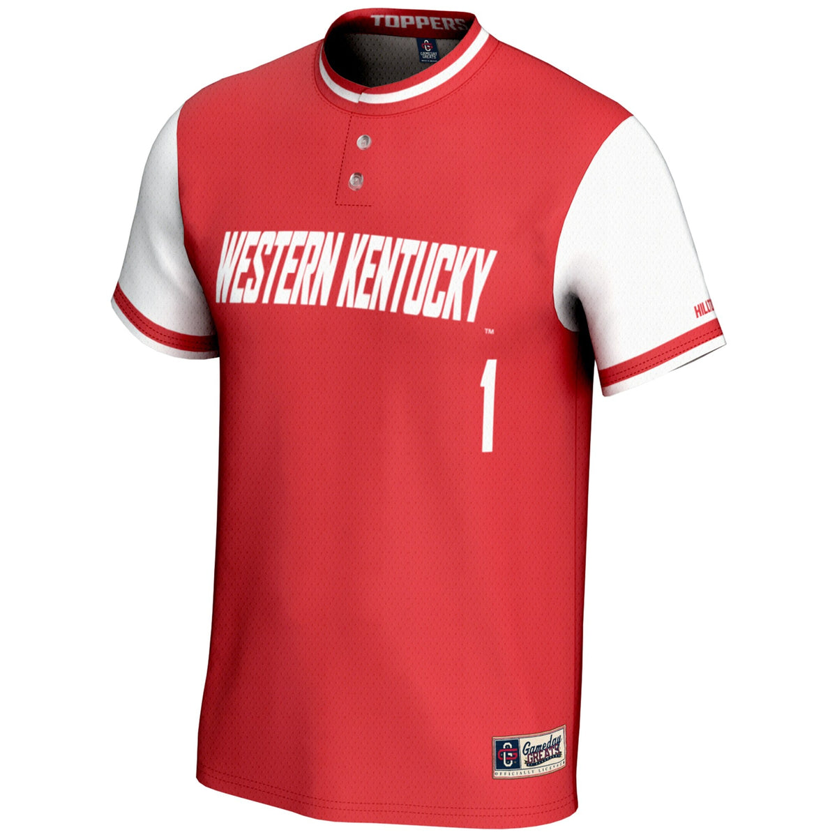 #1 Western Kentucky Hilltoppers Lightweight Softball Jersey - Red product image 3, provided for visual reference and product