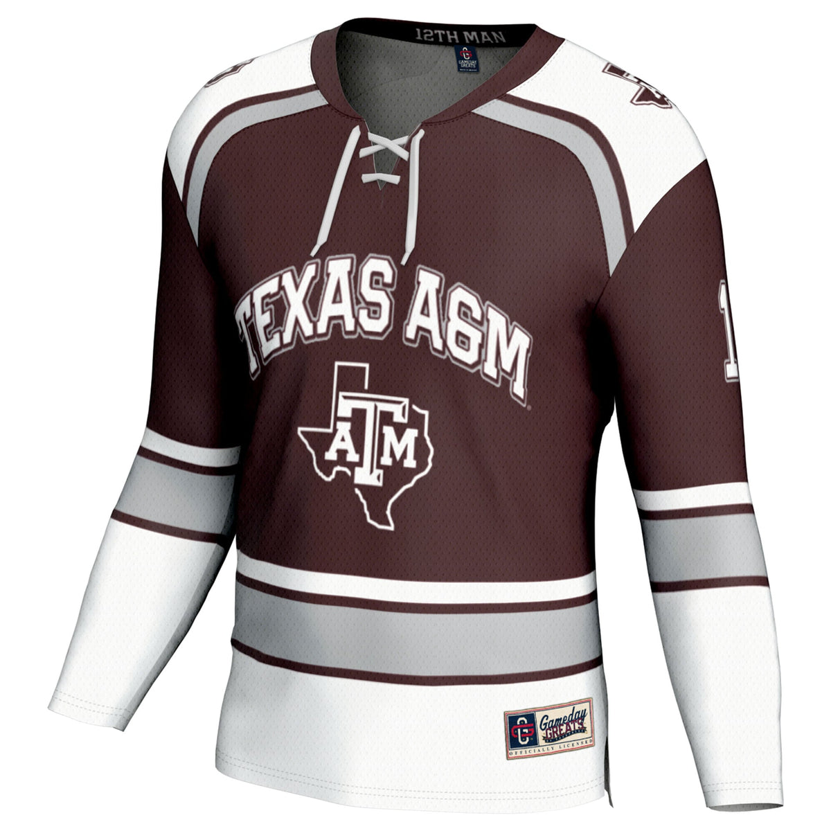#12 Texas A&M Aggies Hockey Fashion Jersey – Maroon product image 3, provided for visual reference and product detail review