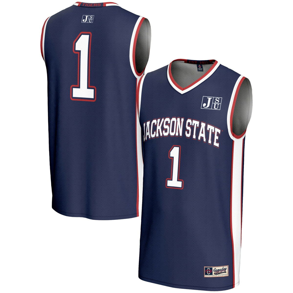 #1 Jackson State Tigers Lightweight Basketball Jersey - Navy product image 2, provided for visual reference and product