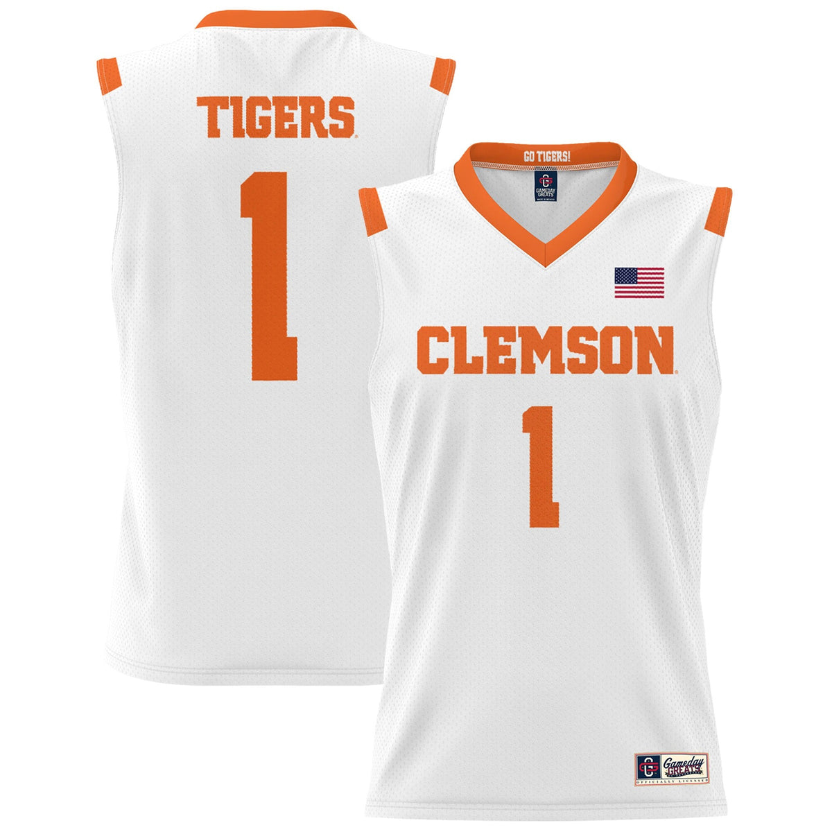 #1 Clemson Tigers Lightweight Basketball Jersey - White product image 2, provided for visual reference and product detail