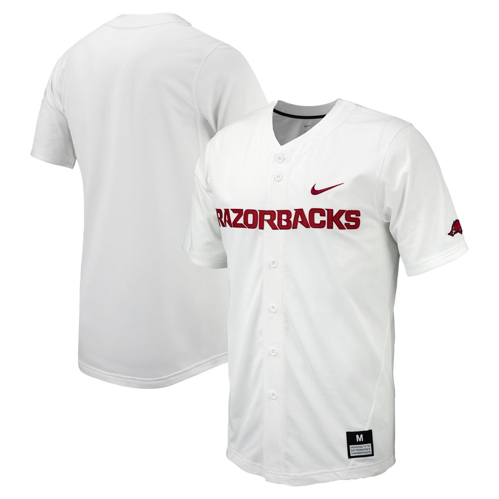 White Arkansas Razorbacks Replica Full-Button Baseball Jersey product image 1, provided for visual reference and product