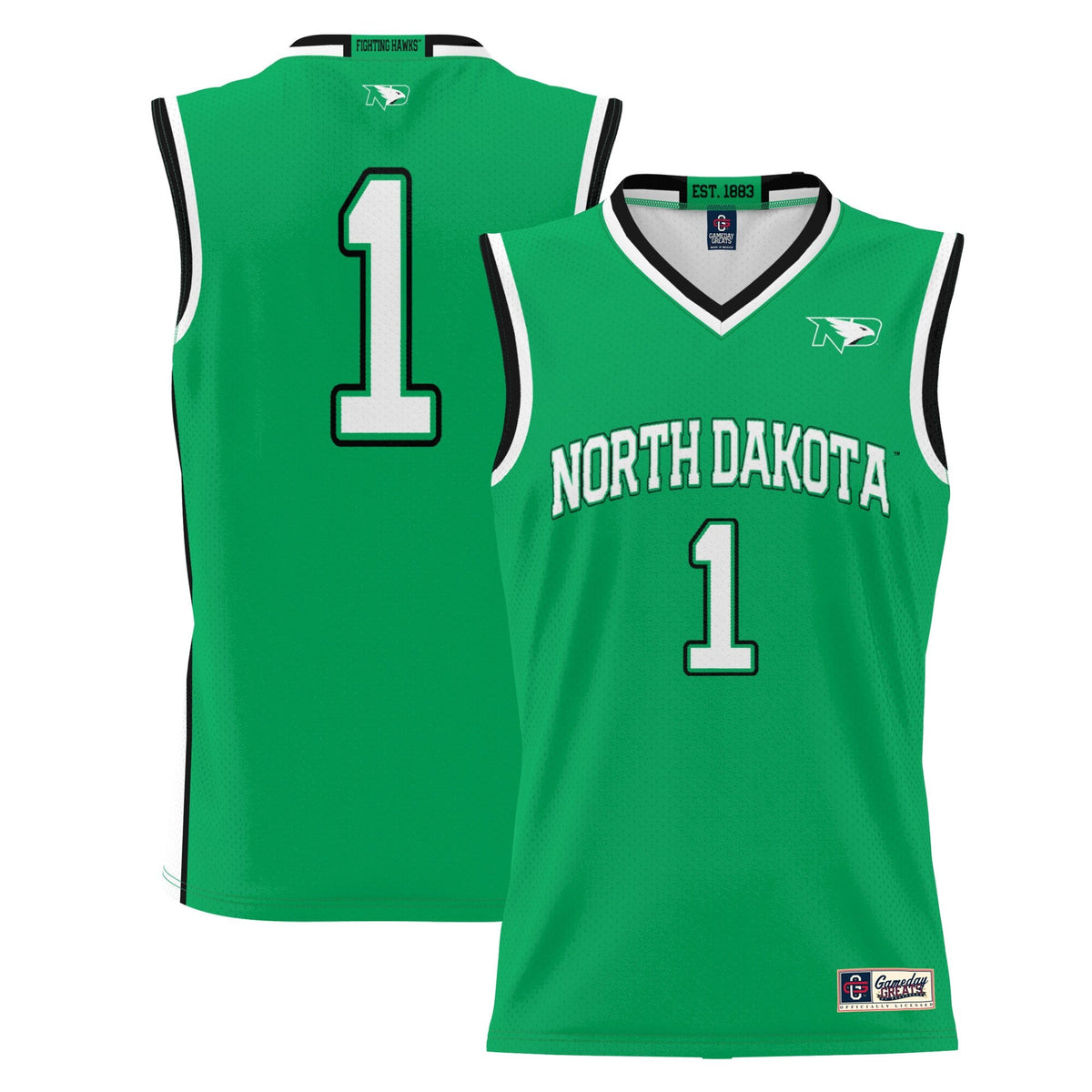 #1 North Dakota Lightweight Basketball Jersey - Green product image 1, provided for visual reference and product detail
