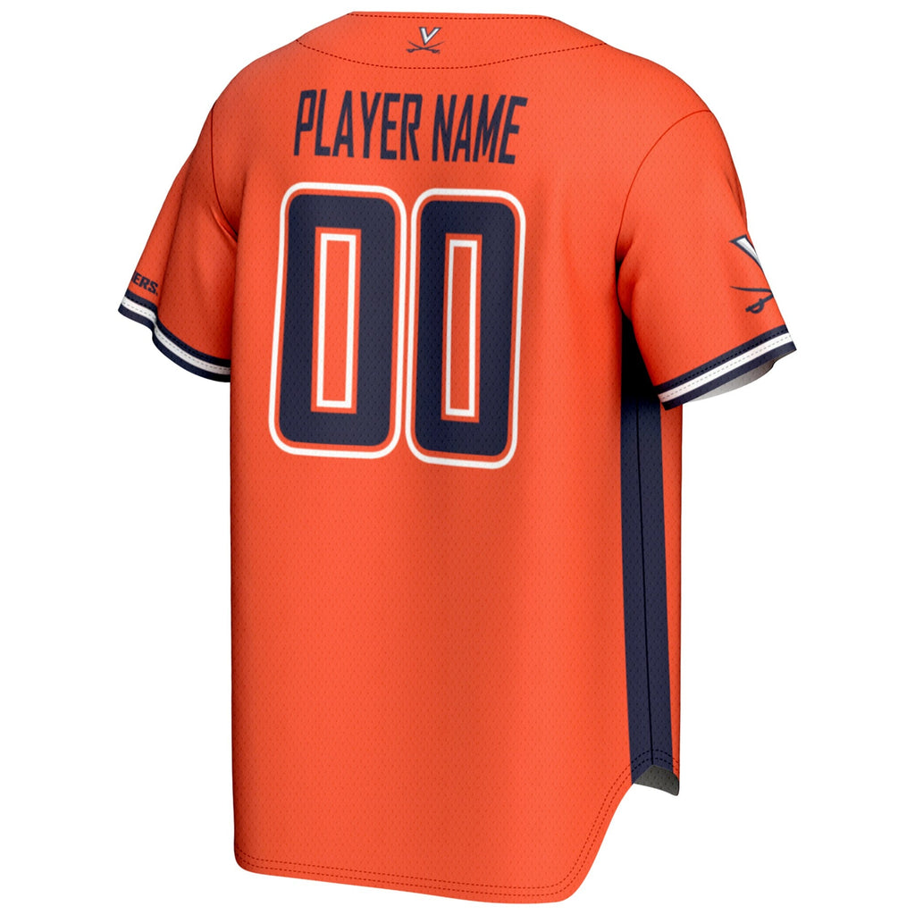 Virginia Cavaliers NIL Pick-A-Player Lightweight Baseball Jersey - Orange product image 4, provided for visual reference and