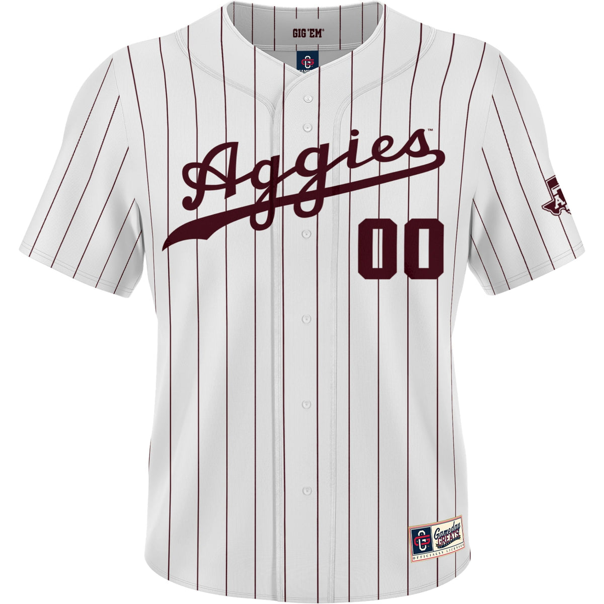 Texas A&M Aggies NIL Pick-A-Player Lightweight Baseball Jersey - White product image 3, provided for visual reference and