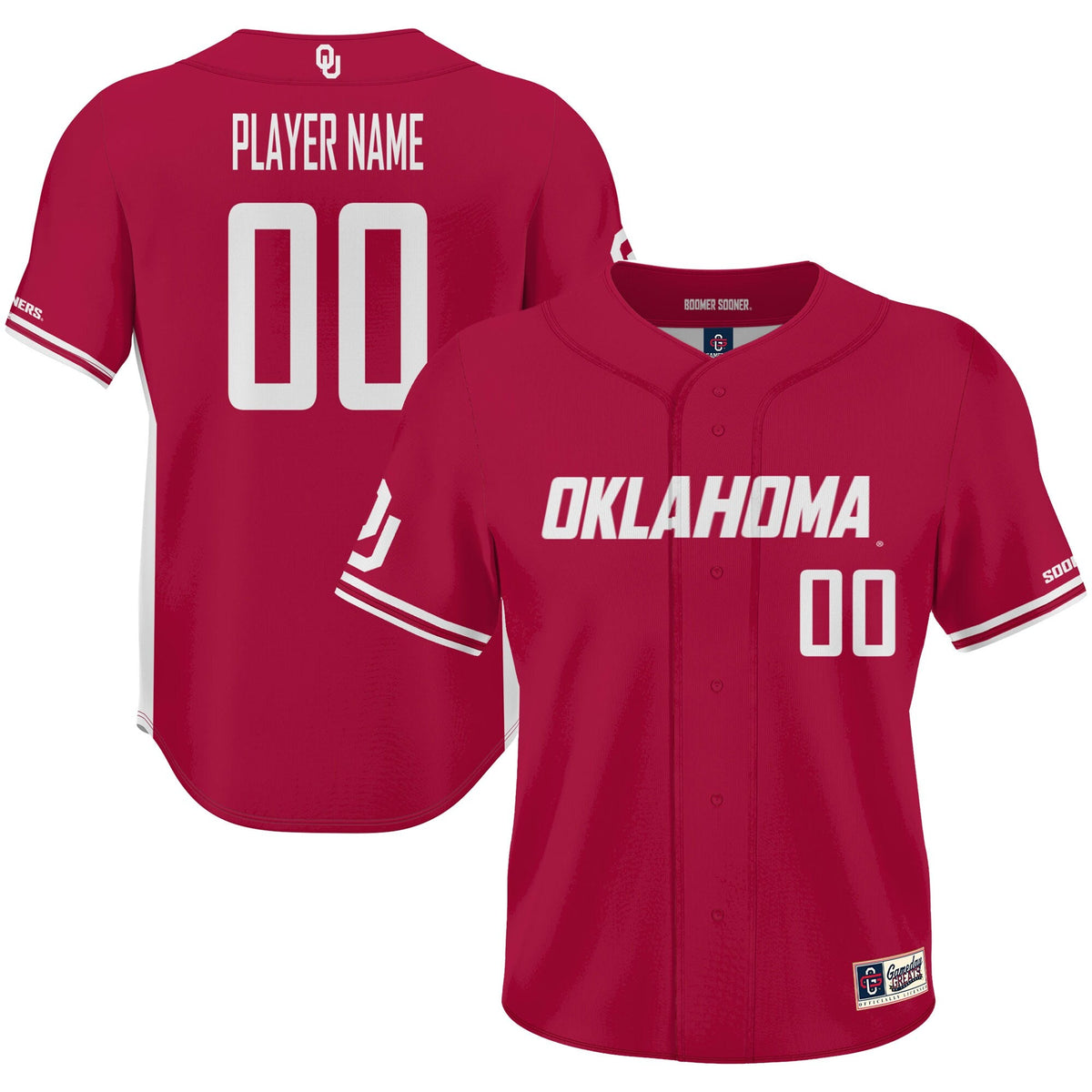 Oklahoma Sooners NIL Pick-A-Player Lightweight Baseball Jersey - Crimson product image 2, provided for visual reference and