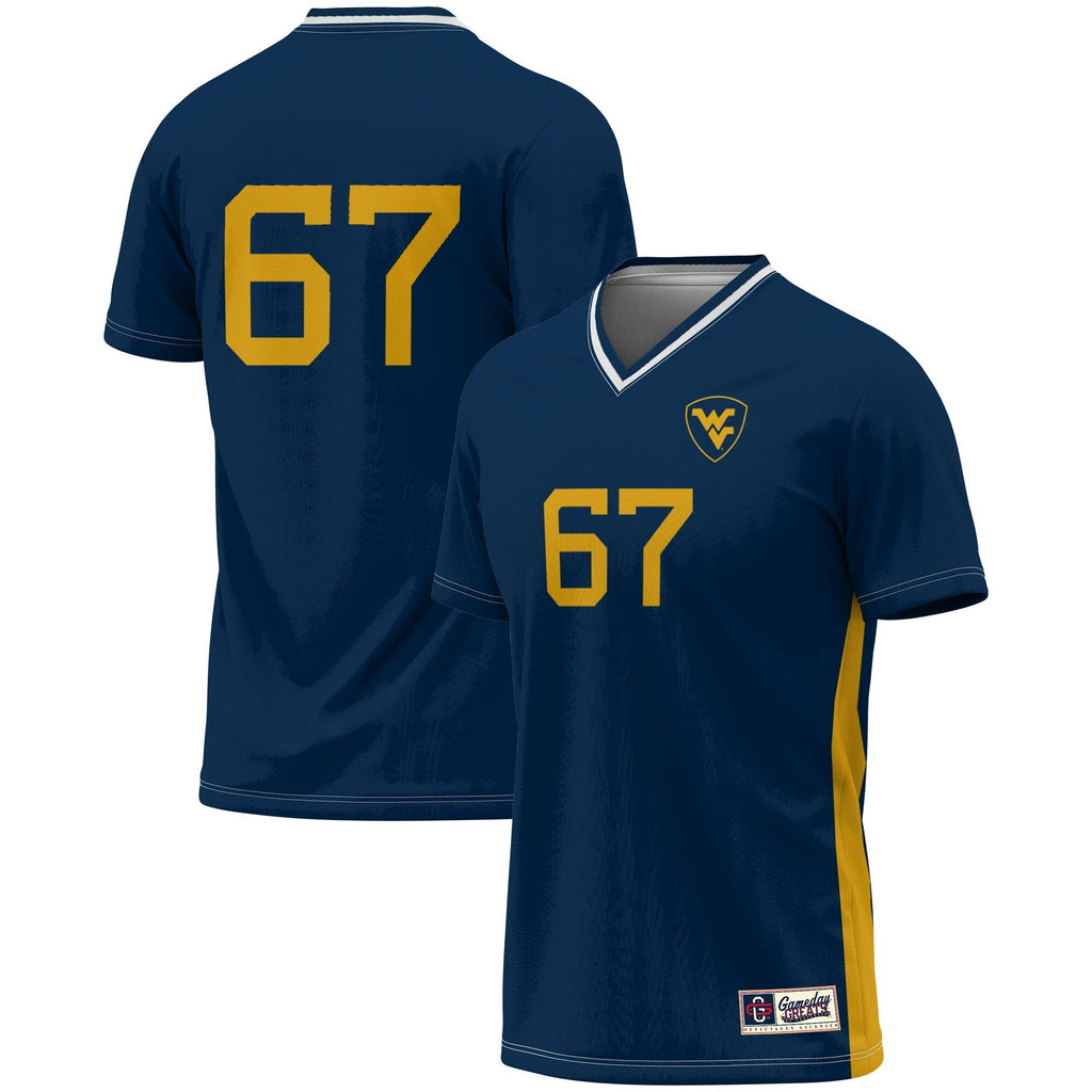 #1 West Virginia Mountaineers Lightweight Soccer Fashion Jersey - Navy product image 1, provided for visual reference and