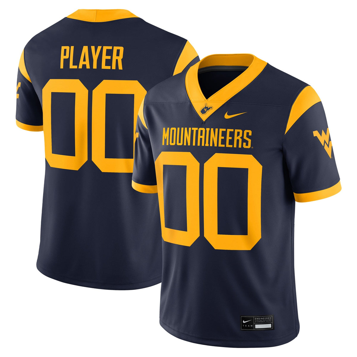 West Virginia Mountaineers NIL Pick-A-Player Football Game Jersey - Navy product image 1, provided for visual reference and