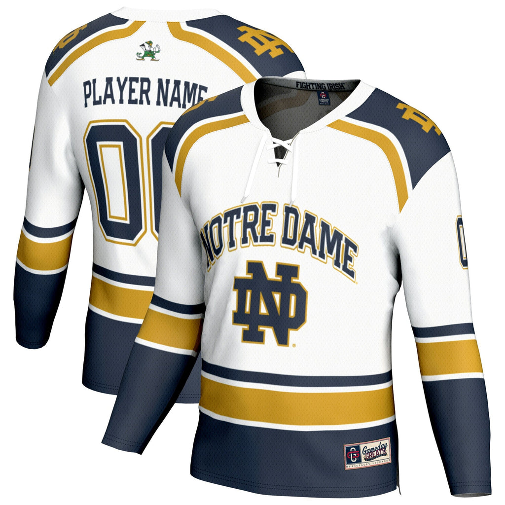 Notre Dame Fighting Irish Lightweight Hockey NIL Pick-a-Player Fashion Jersey - White product image 2, provided for visual