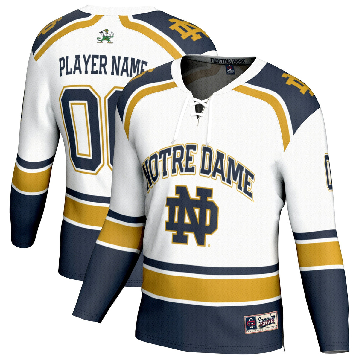 Notre Dame Fighting Irish Lightweight Hockey NIL Pick-a-Player Fashion Jersey - White product image 2, provided for visual