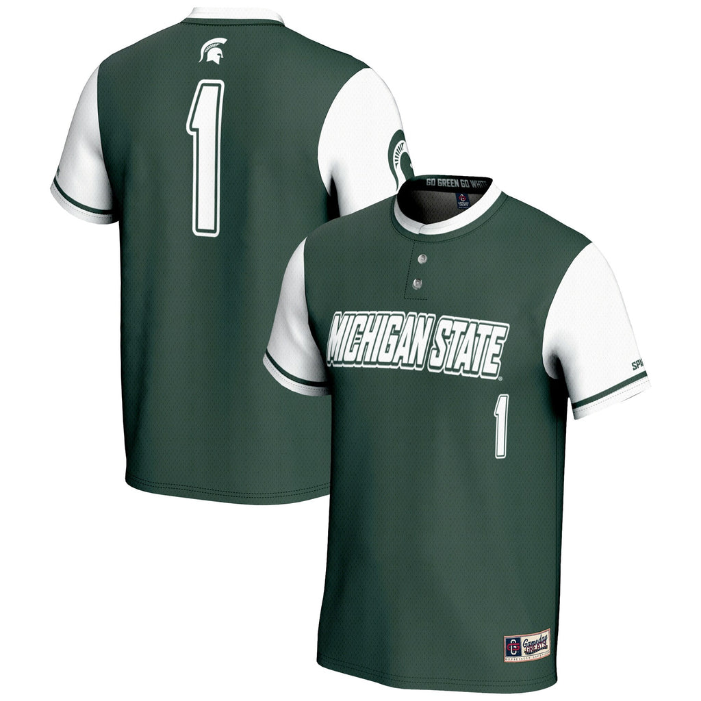 #1 Michigan State Spartans Lightweight Softball Jersey - Green product image 2, provided for visual reference and product