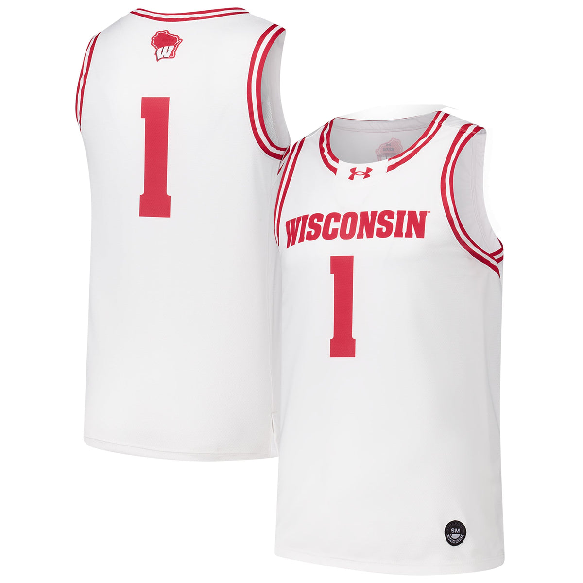 #1 Wisconsin Badgers Replica Basketball Jersey - White product image 2, provided for visual reference and product detail