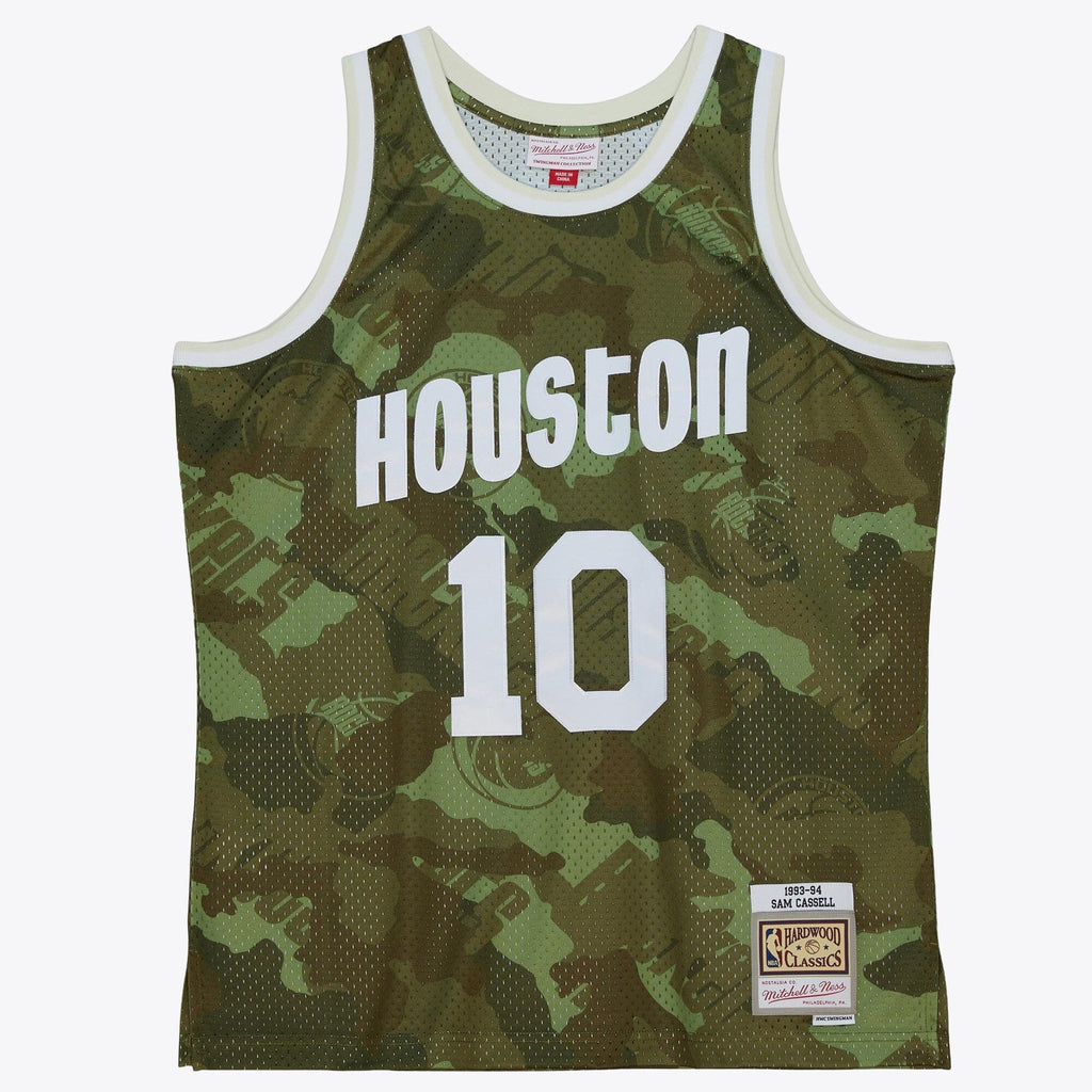 Houston Rockets Sam Cassell 1993 Ghost Camo Swingman Jersey - Green product image 3, provided for visual reference and