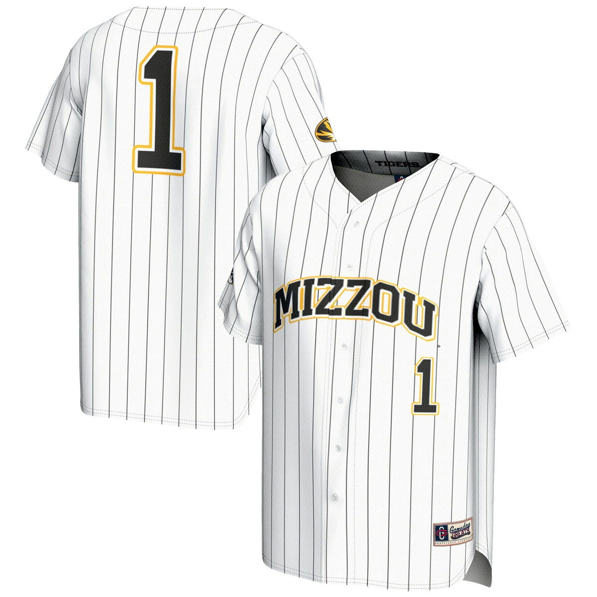 #1 Missouri Tigers Lightweight Baseball Jersey - White product image 2, provided for visual reference and product detail