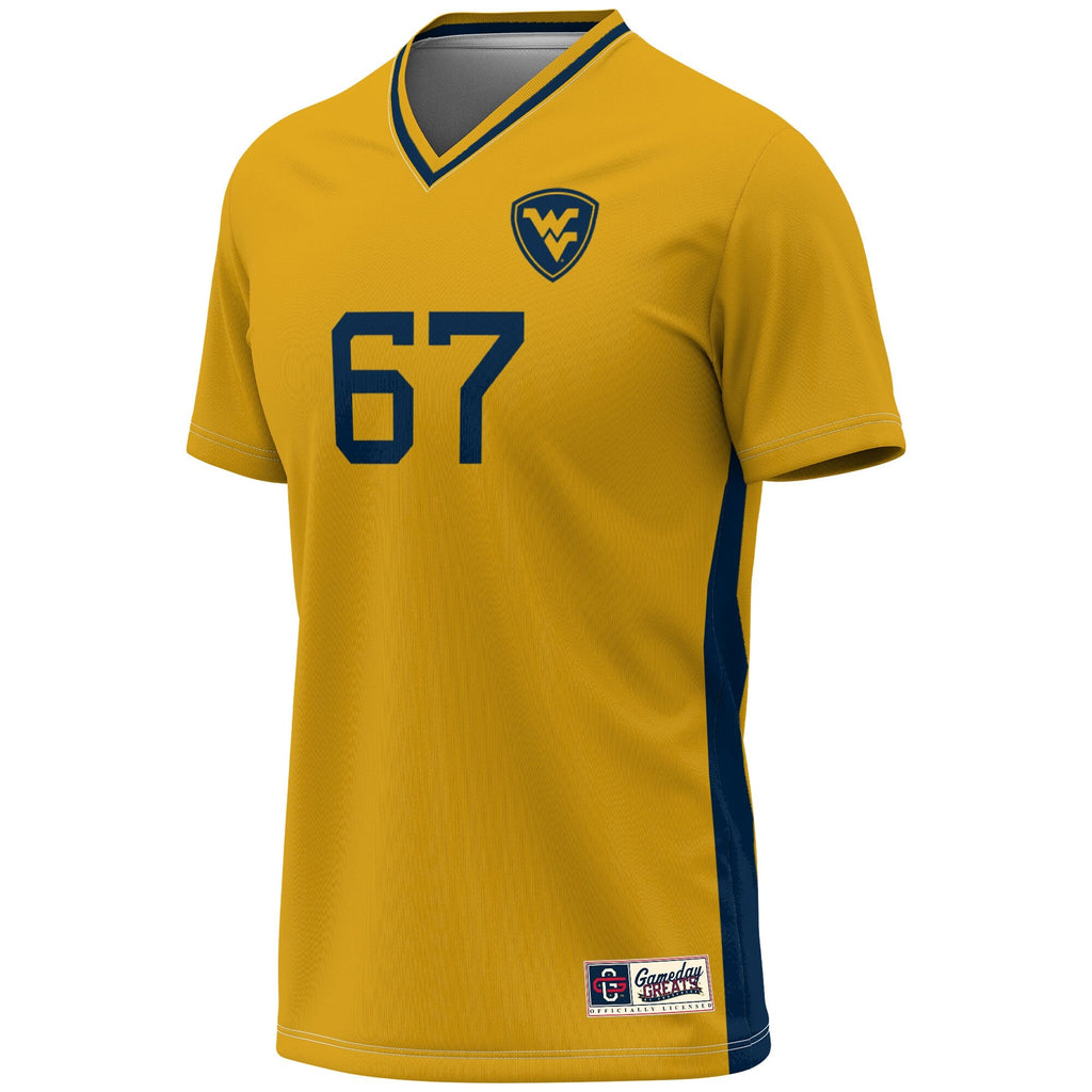 #1 West Virginia Mountaineers Lightweight Soccer Fashion Jersey - Gold product image 3, provided for visual reference and