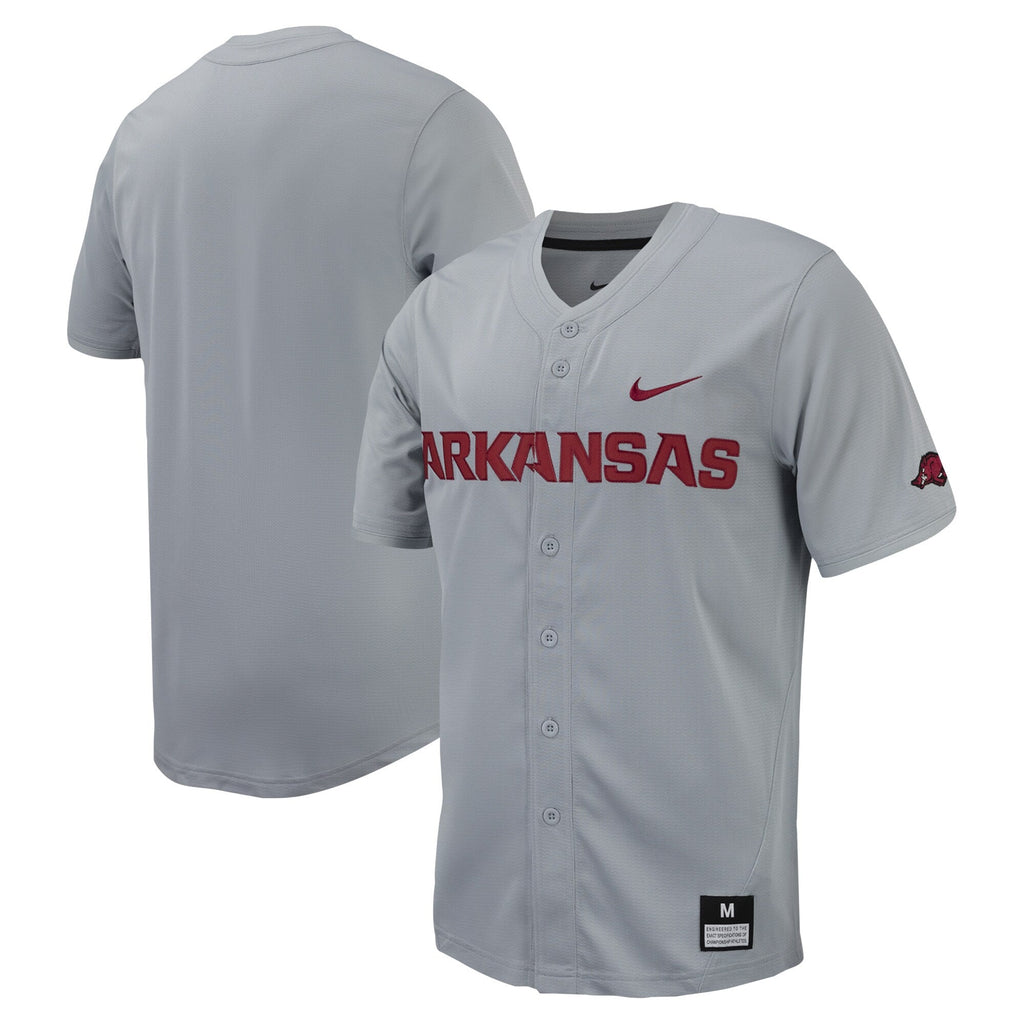 Gray Arkansas Razorbacks Replica Full-Button Baseball Jersey product image 2, provided for visual reference and product