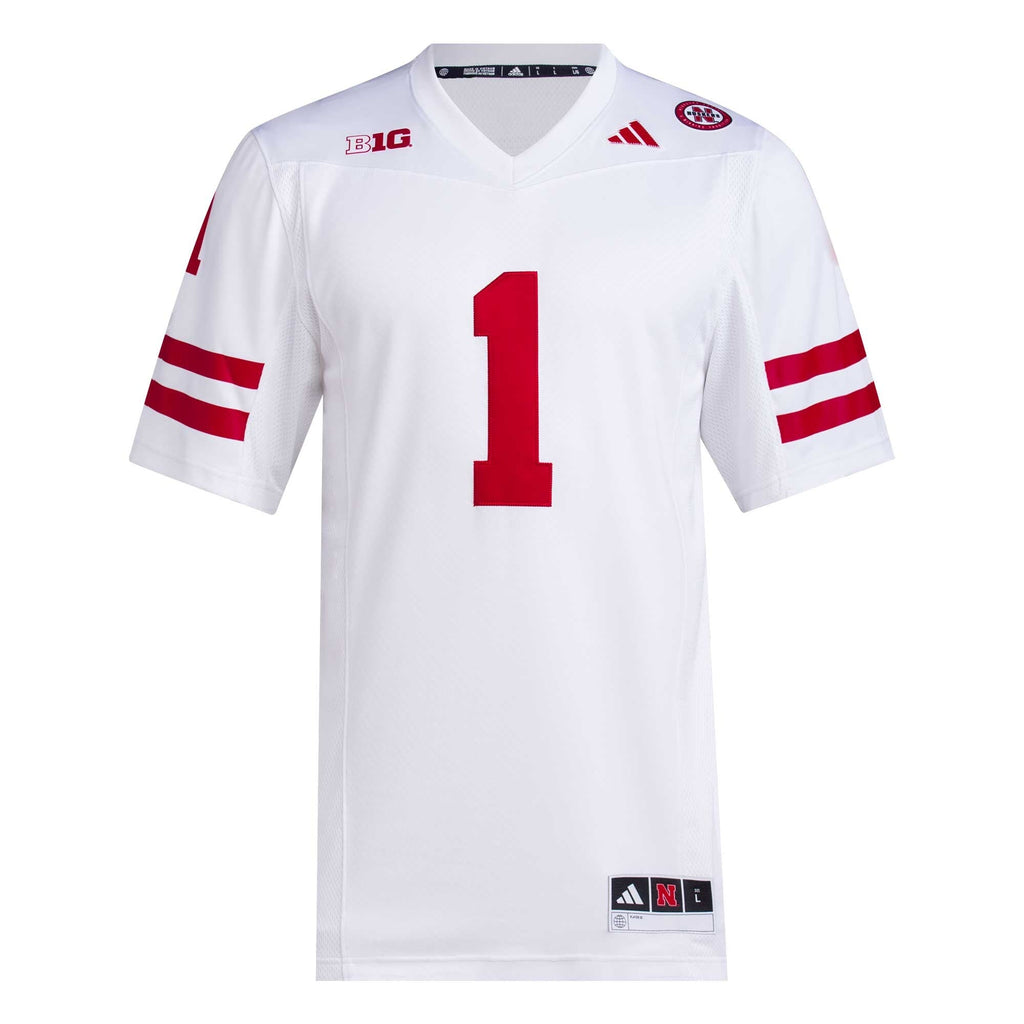 #1 Nebraska Huskers Premier Football Jersey - White product image 3, provided for visual reference and product detail review