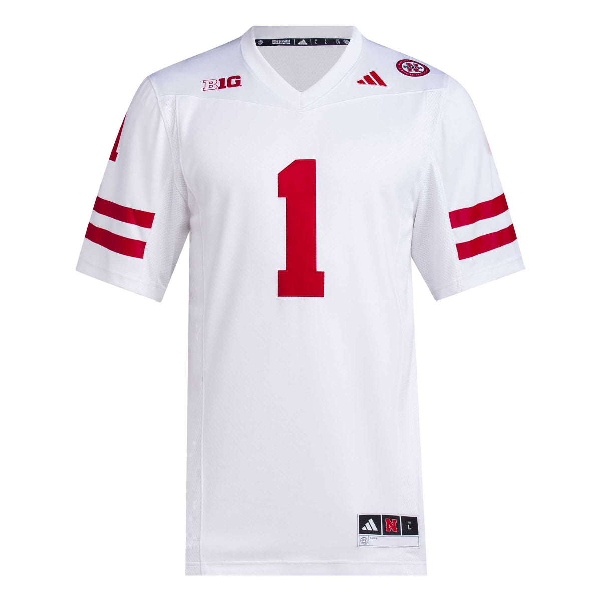 #1 Nebraska Huskers Premier Football Jersey - White product image 3, provided for visual reference and product detail review