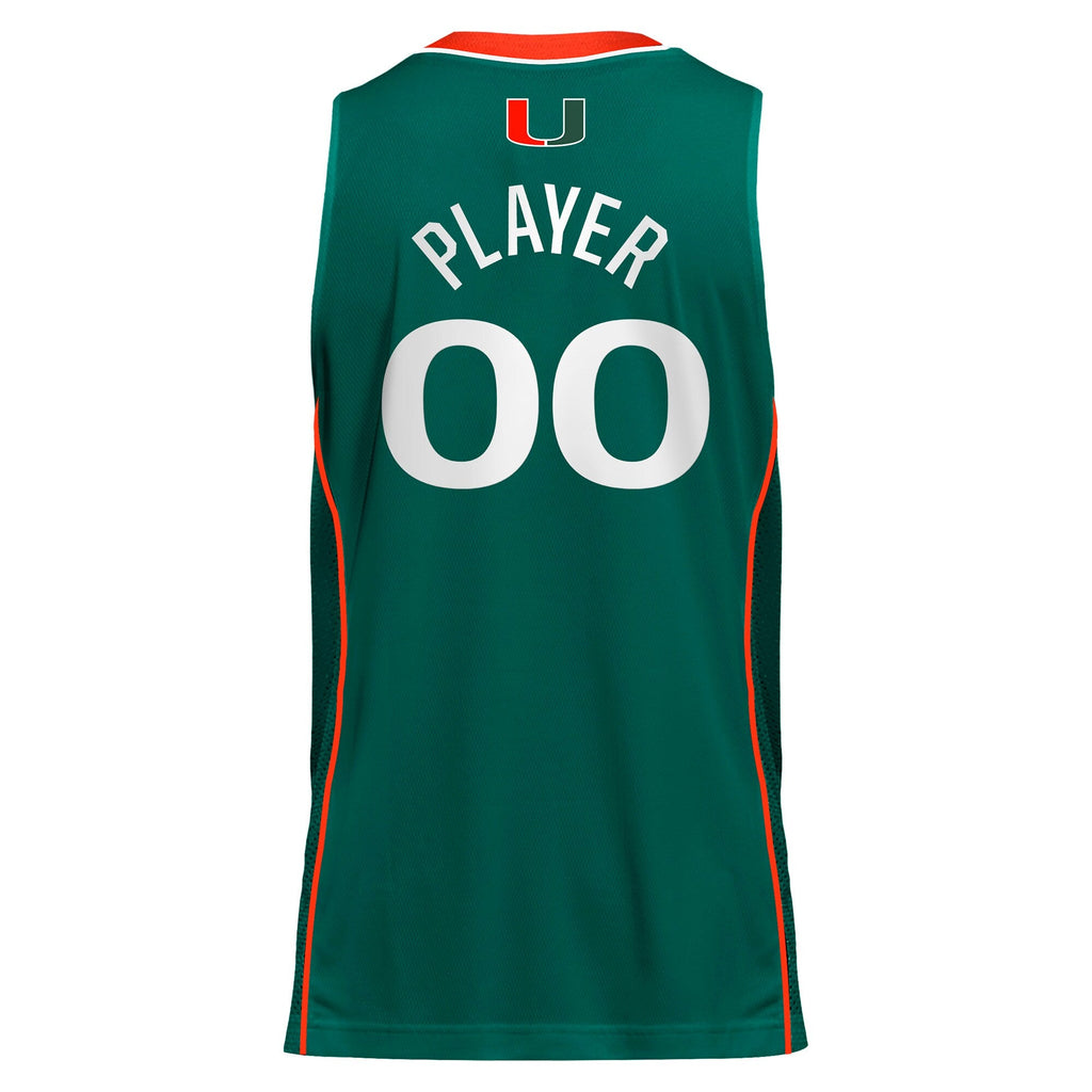 Miami Hurricanes Pick-A-Player NIL Basketball Jersey - Green product image 4, provided for visual reference and product
