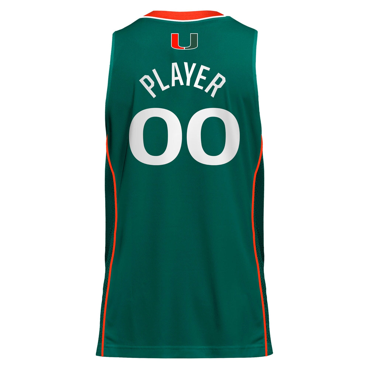 Miami Hurricanes Pick-A-Player NIL Basketball Jersey - Green product image 4, provided for visual reference and product