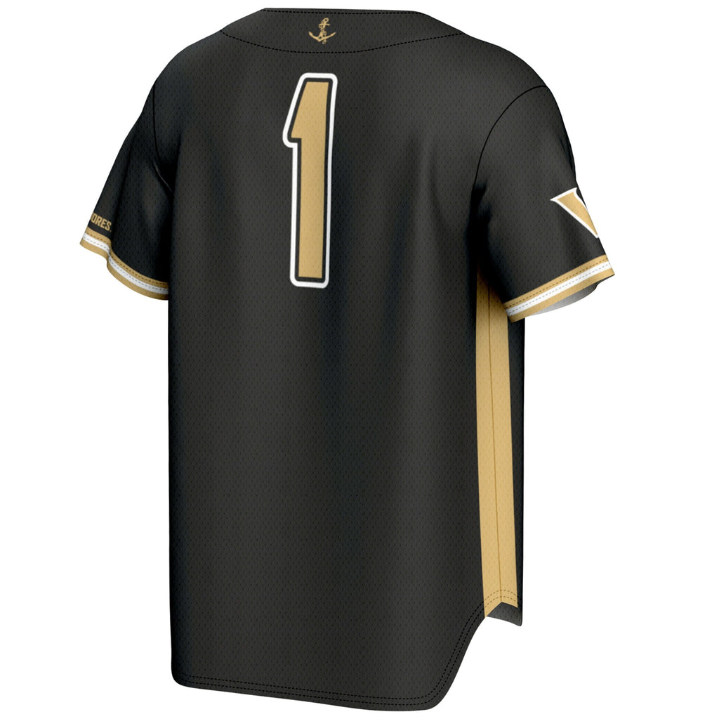 #1 Vanderbilt Commodores Lightweight Baseball Jersey - Black product image 4, provided for visual reference and product