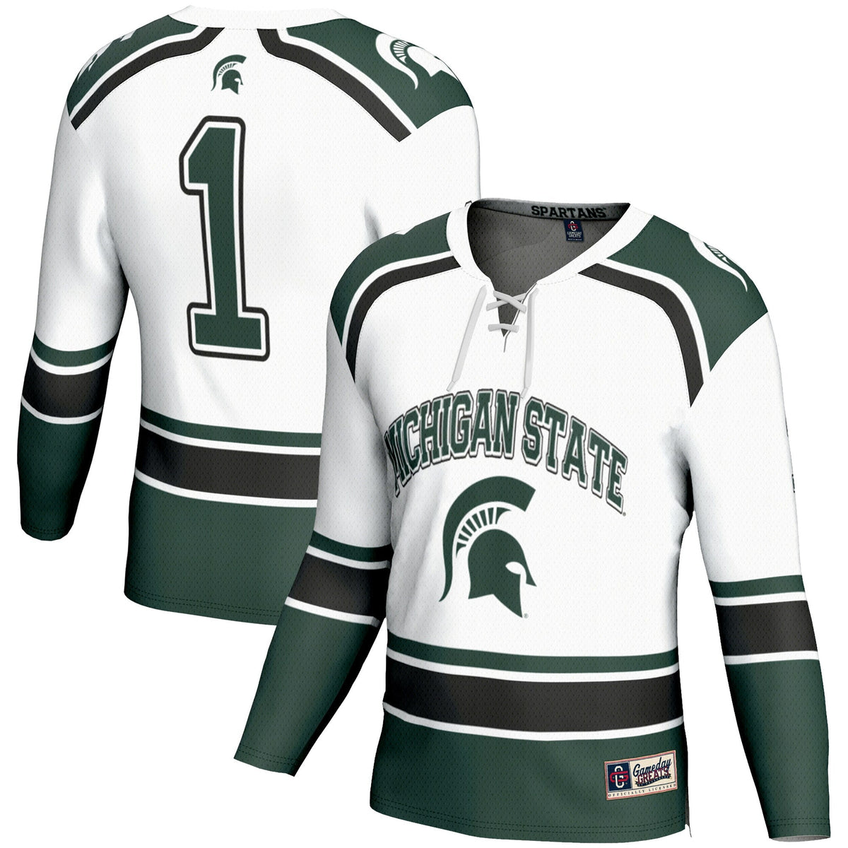 #1 Michigan State Spartans Hockey Jersey - White product image 1, provided for visual reference and product detail review