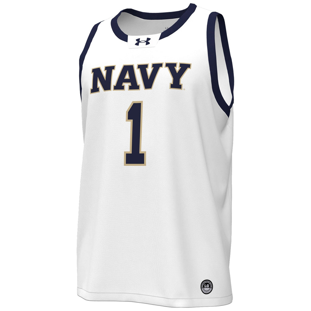 Navy Midshipmen #1 Replica Basketball Jersey - White product image 3, provided for visual reference and product detail review
