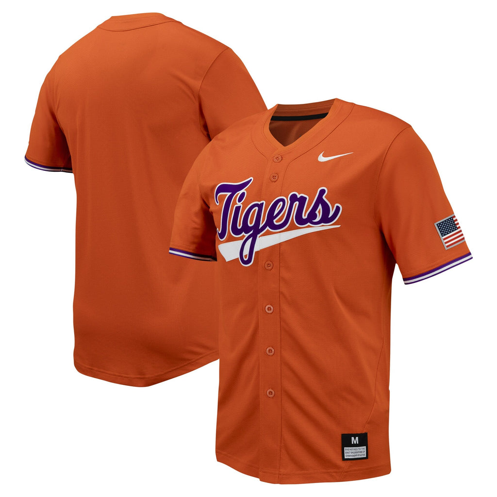 Orange Clemson Tigers Replica Full-Button Baseball Jersey product image 1, provided for visual reference and product detail