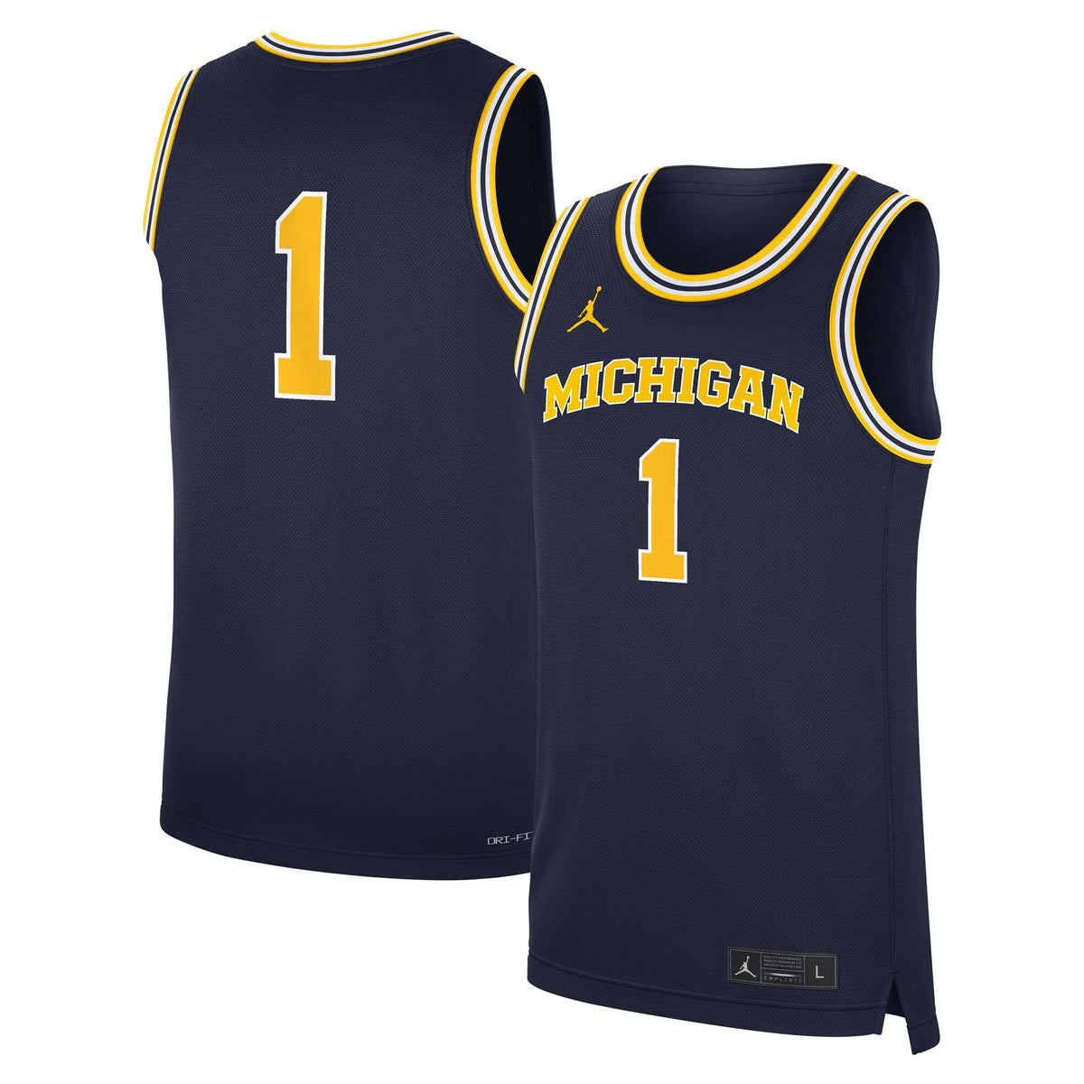 Michigan Wolverines Road Replica Basketball Jersey - Navy product image 2, provided for visual reference and product detail