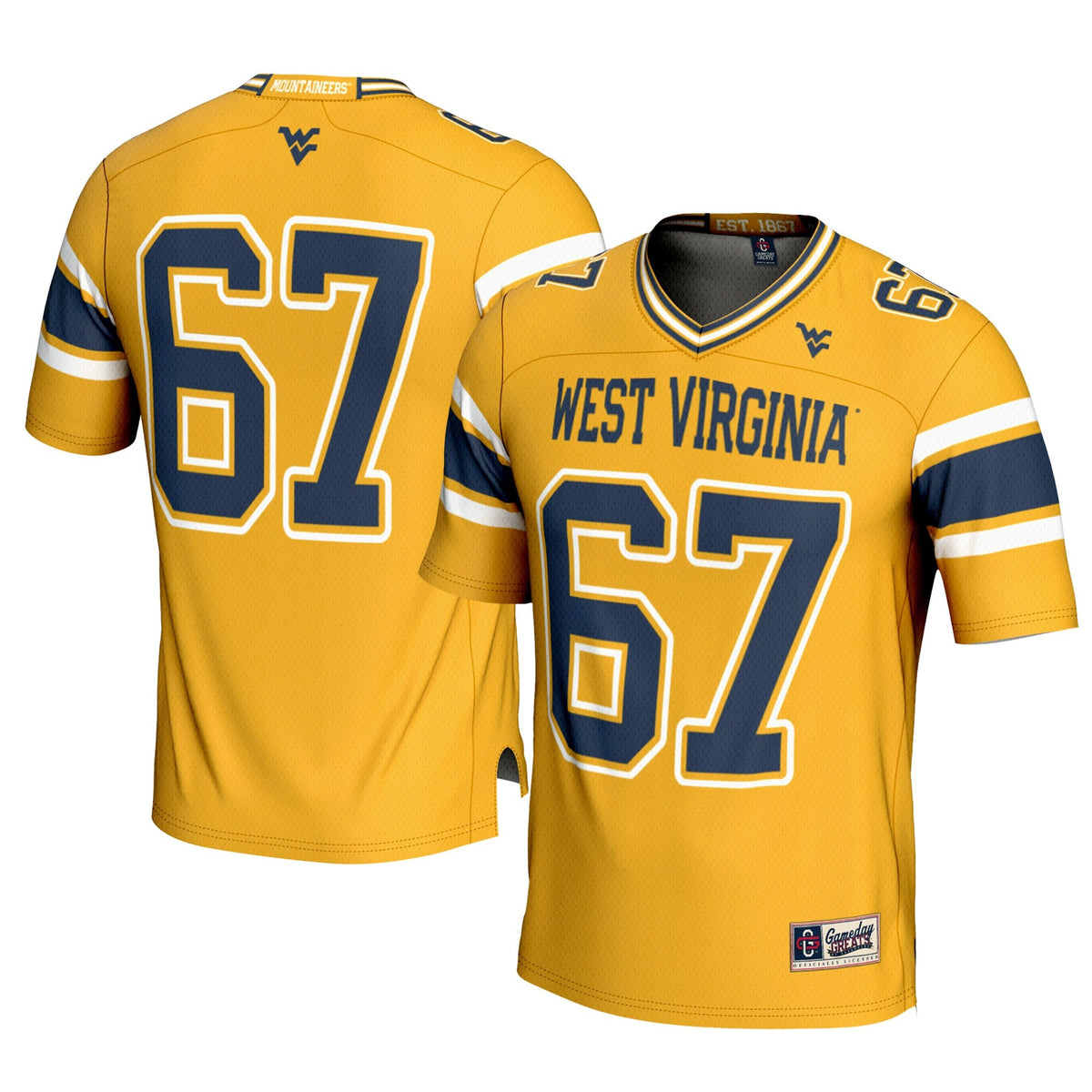 #1 West Virginia Mountaineers Football Jersey - Gold product image 1, provided for visual reference and product detail review