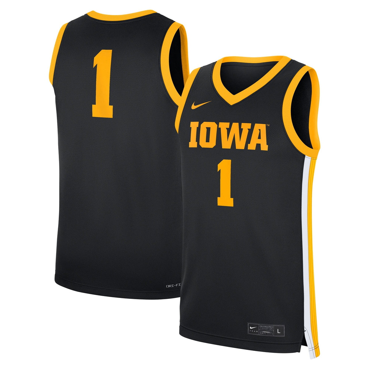 #1 Iowa Hawkeyes Road Replica Jersey - Black product image 2, provided for visual reference and product detail review