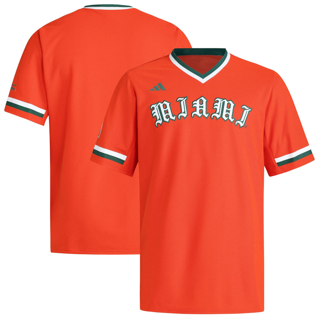 Miami Hurricanes V-Neck Baseball Jersey - Orange product image 1, provided for visual reference and product detail review