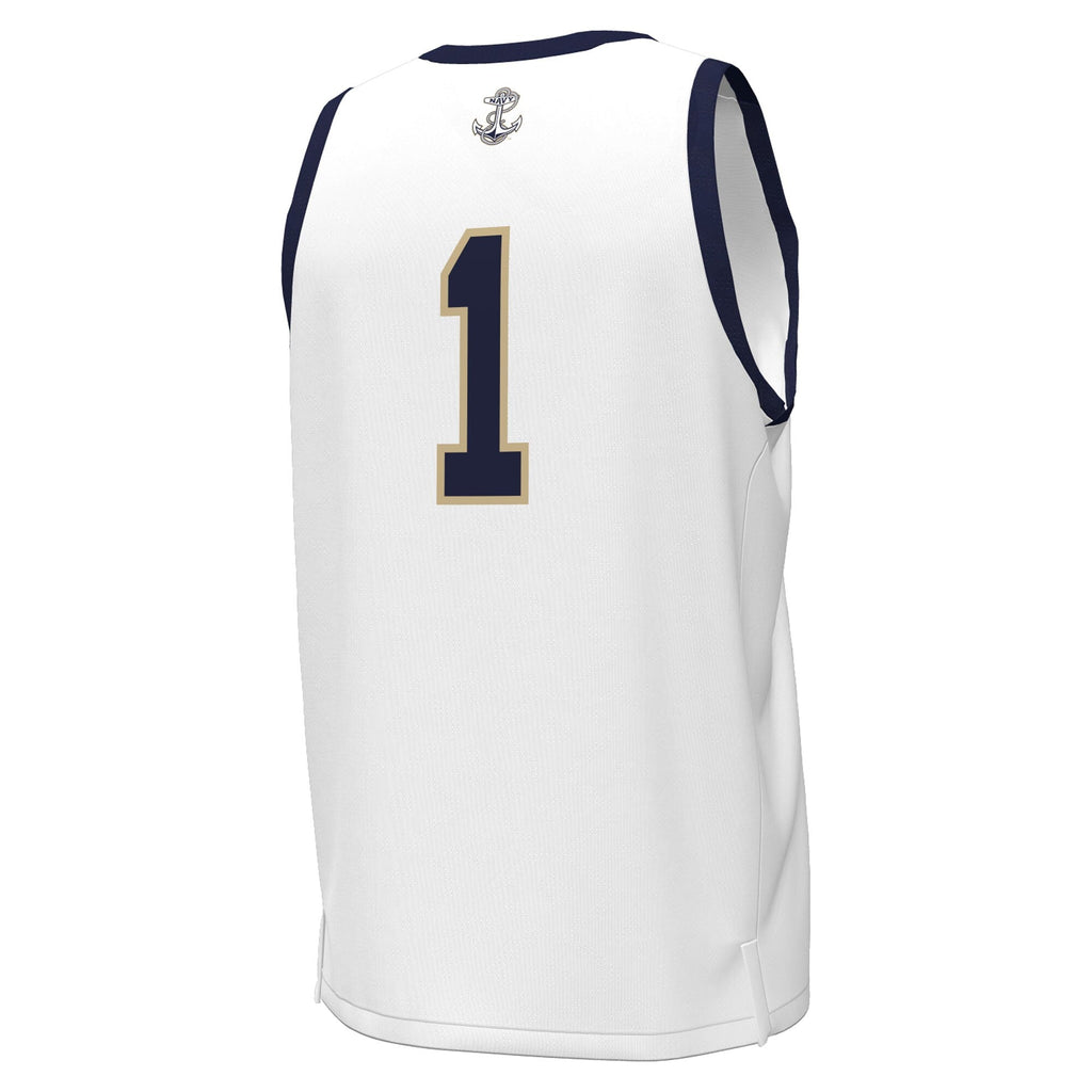 Navy Midshipmen #1 Replica Basketball Jersey - White product image 4, provided for visual reference and product detail review