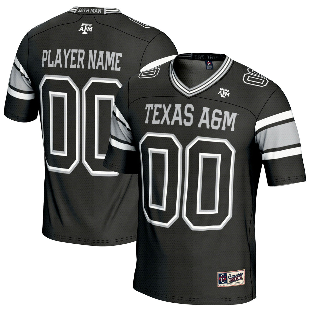 Texas A&M Aggies NIL Pick-A-Player Football Jersey - Black product image 1, provided for visual reference and product detail
