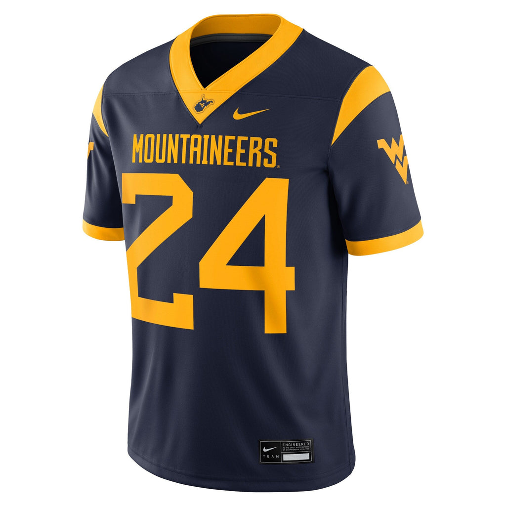 #24 Navy West Virginia Mountaineers Game Jersey product image 3, provided for visual reference and product detail review