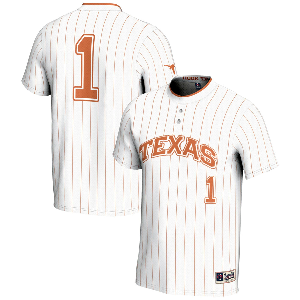 #1 Texas Longhorns Lightweight Softball Jersey - White product image 2, provided for visual reference and product detail